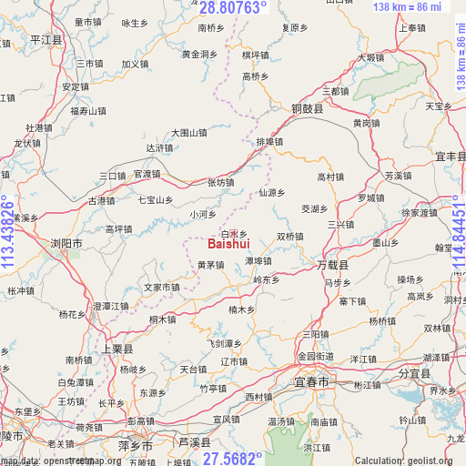 Baishui on map