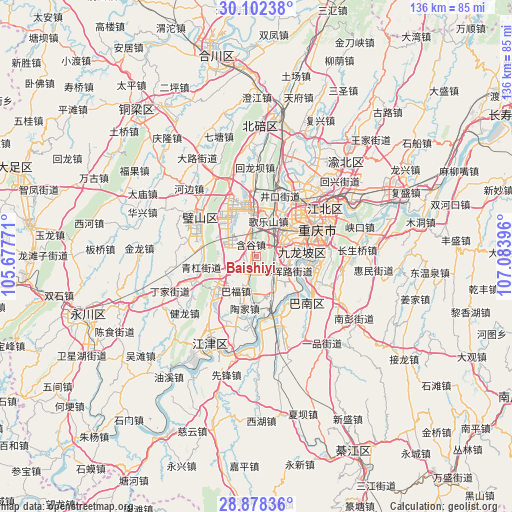 Baishiyi on map