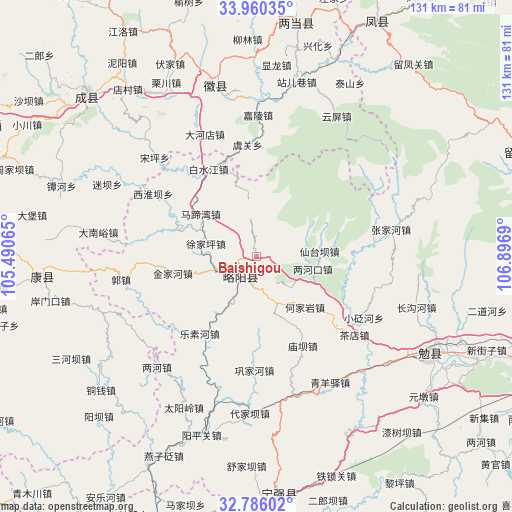 Baishigou on map