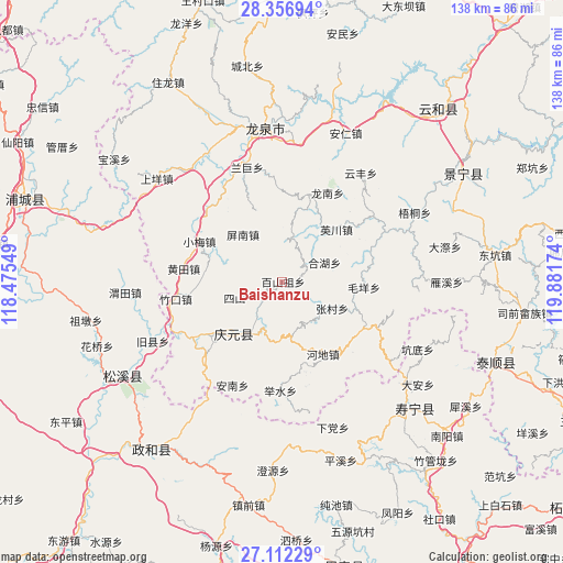 Baishanzu on map