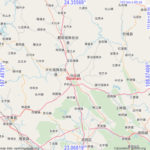 Baishan on map