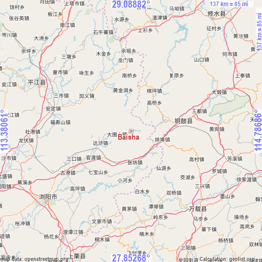 Baisha on map