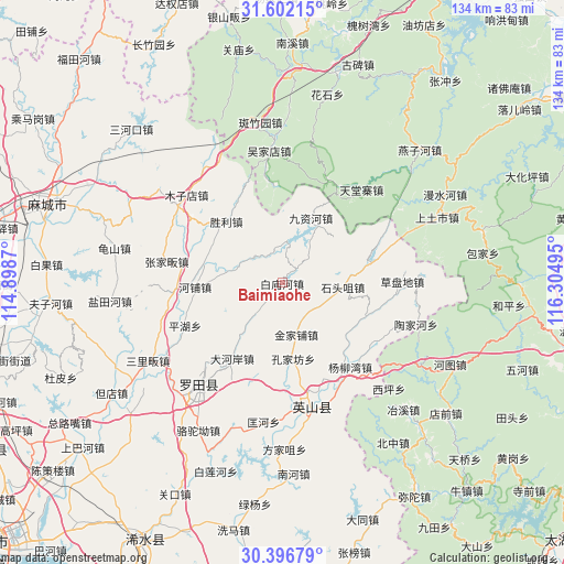 Baimiaohe on map