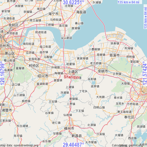 Shangyu on map