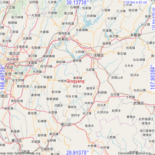 Qingyang on map