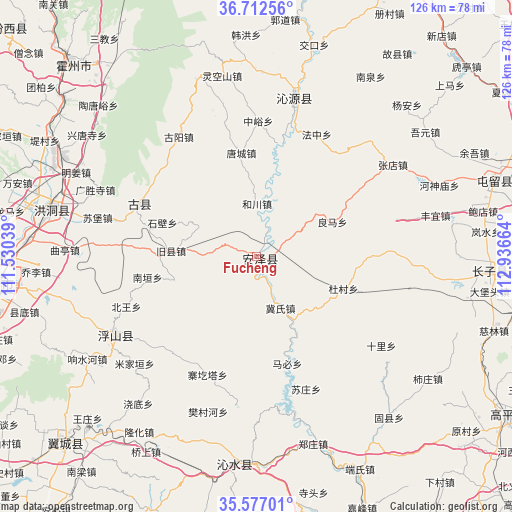 Fucheng on map