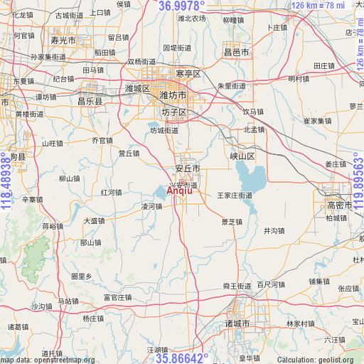 Anqiu on map