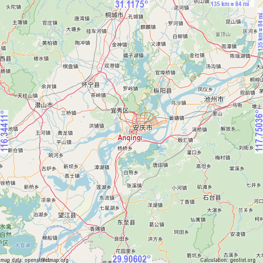 Anqing on map