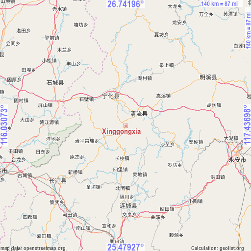 Xinggongxia on map