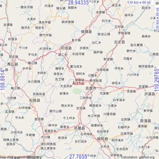 Aizhai on map