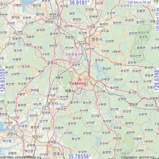 Yuseong on map