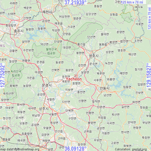 Yecheon on map