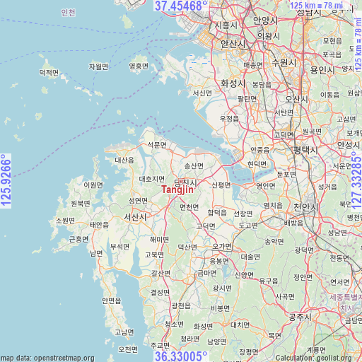 Tangjin on map