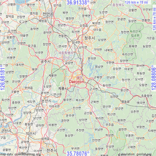 Daejeon on map