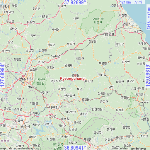 Pyeongchang on map
