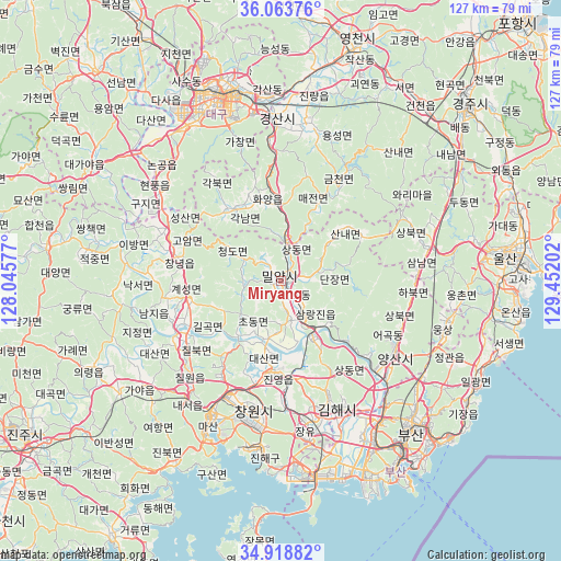 Miryang on map