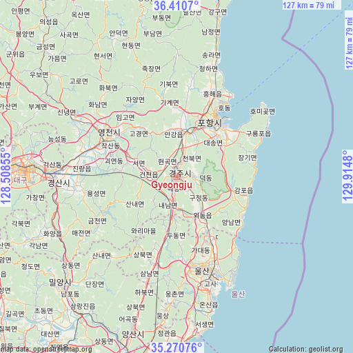 Gyeongju on map