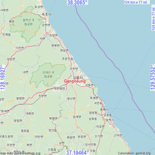 Gangneung on map