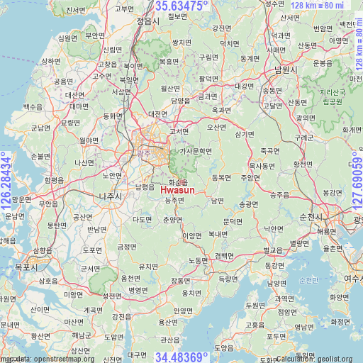 Hwasun on map