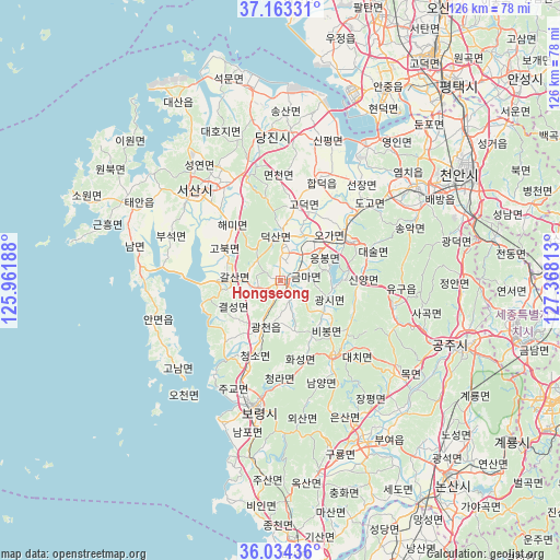 Hongseong on map