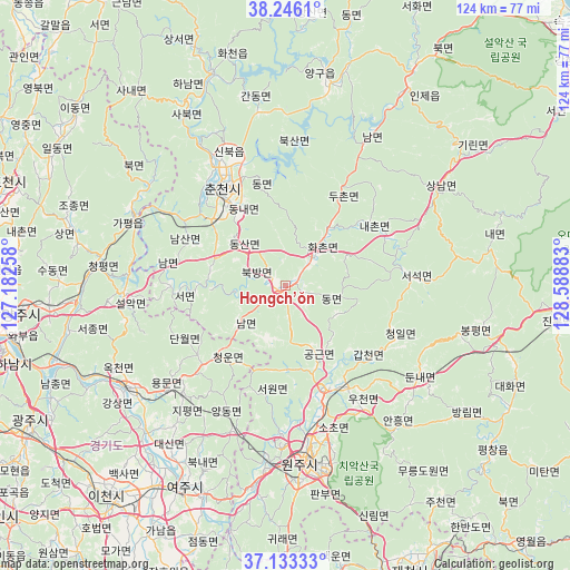 Hongch’ŏn on map