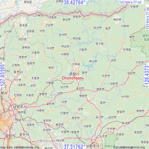 Chuncheon on map