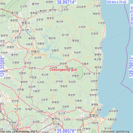 Cheongsong gun on map