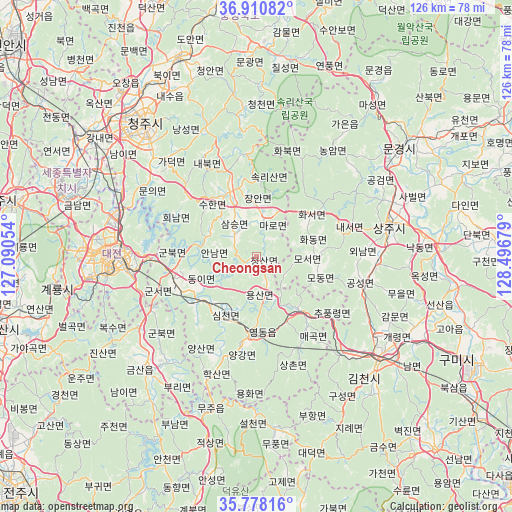 Cheongsan on map