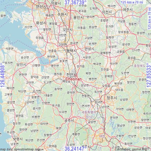 Cheonan on map
