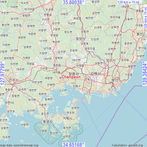Changwon on map