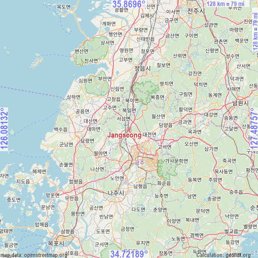 Jangseong on map