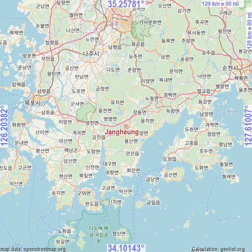 Jangheung on map