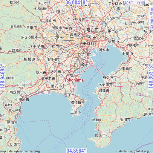 Yokohama on map