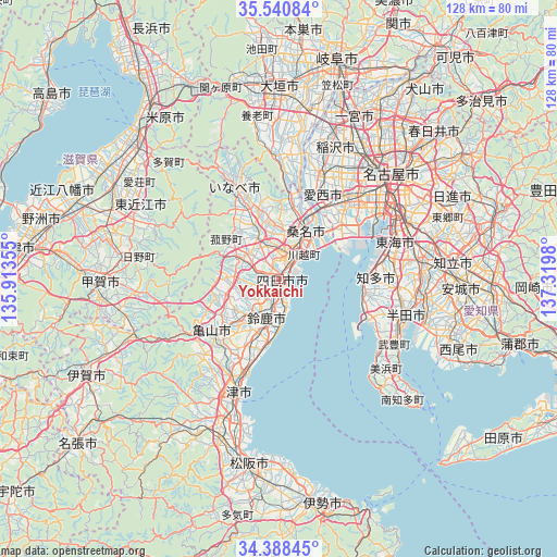 Yokkaichi on map