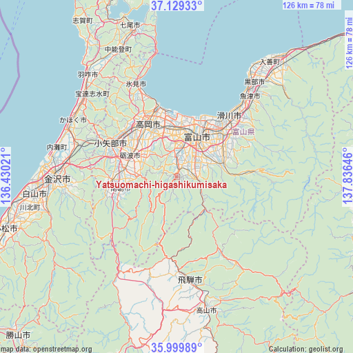 Yatsuomachi-higashikumisaka on map