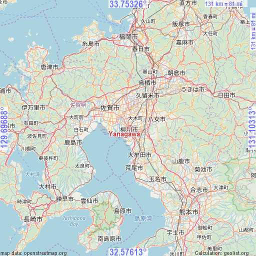 Yanagawa on map