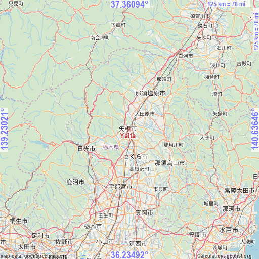 Yaita on map