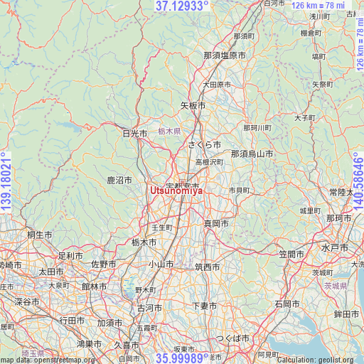 Utsunomiya on map
