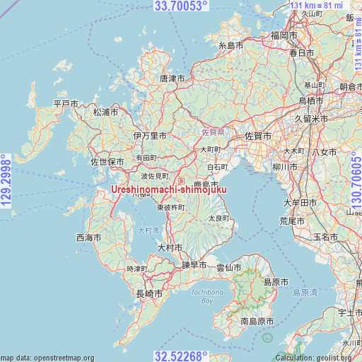 Ureshinomachi-shimojuku on map
