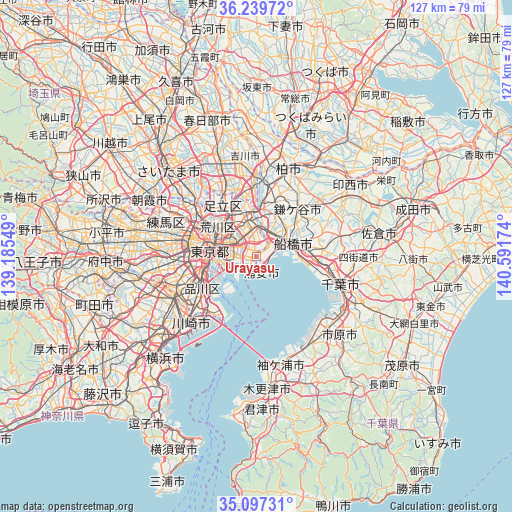 Urayasu on map