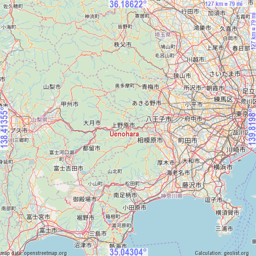 Uenohara on map