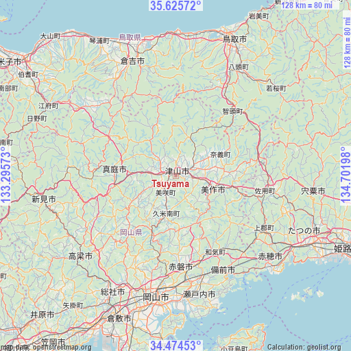 Tsuyama on map