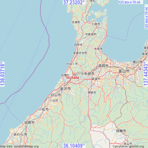 Tsubata on map