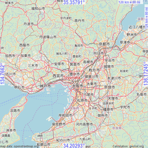 Toyonaka on map