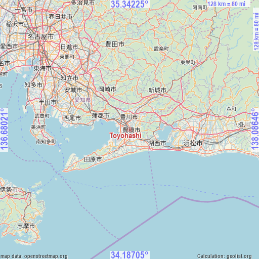 Toyohashi on map