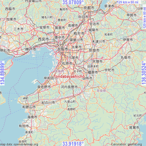 Tondabayashichō on map