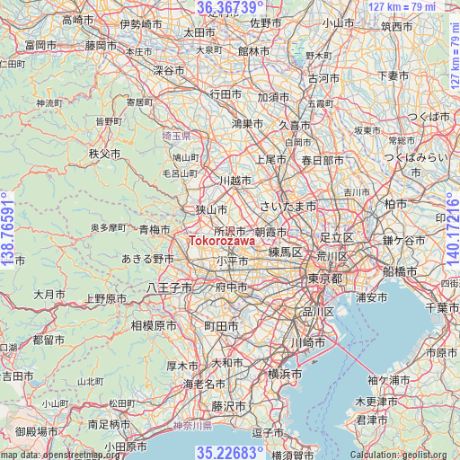 Tokorozawa on map