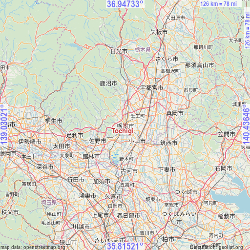 Tochigi on map