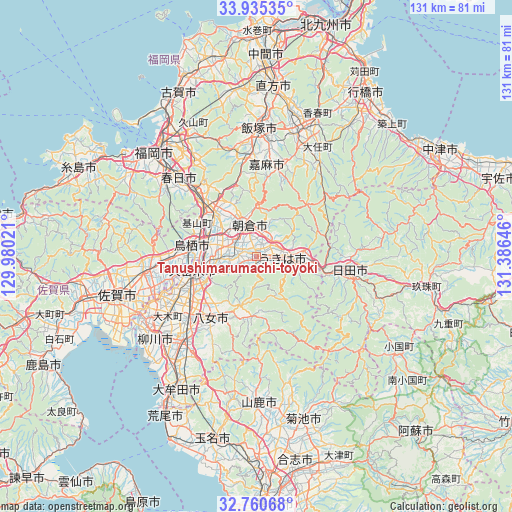 Tanushimarumachi-toyoki on map