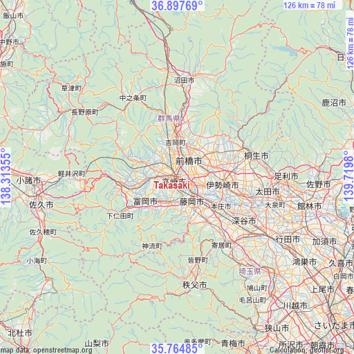 Takasaki on map